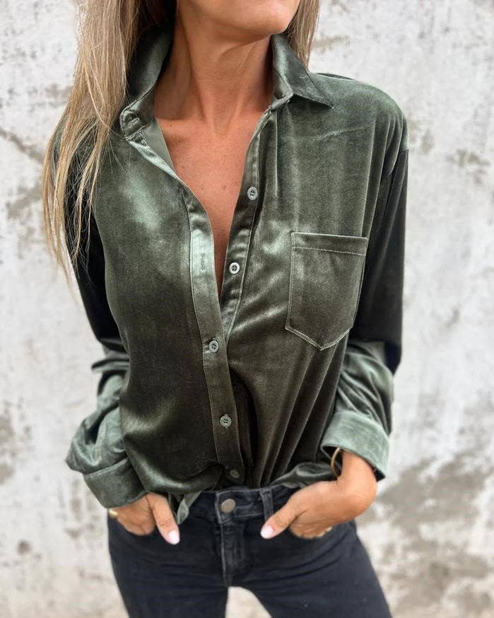Retro Velvet Shirt in Green