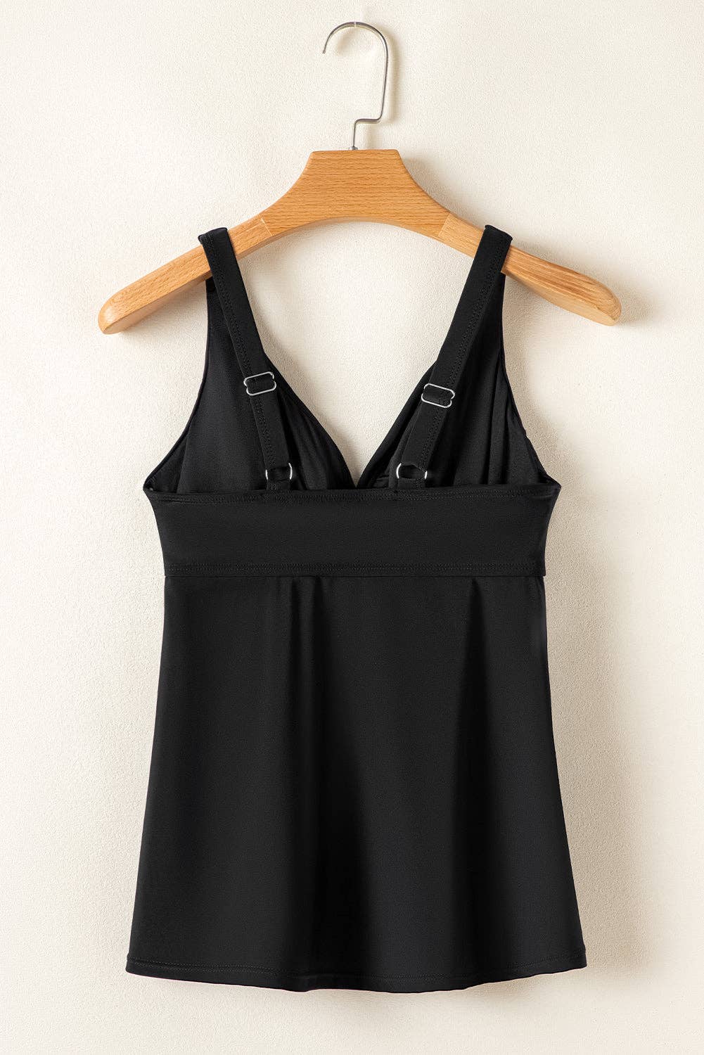 Solid Black V-Neck Tankini Top