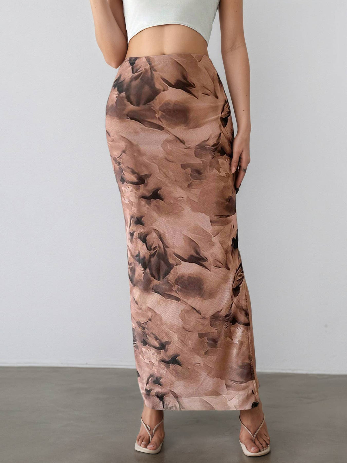 Printed Maxi with Side Slit in Coffee