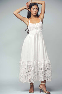 Embroidered Tie-Front Maxi Dress in White