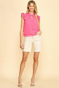 Hot Pink Short Sleeve Ruffle Top