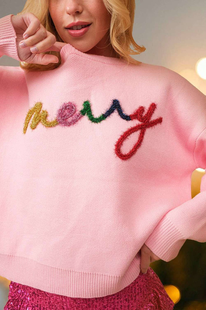 Oh So Merry Sweater in Pink