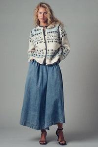 ** Nordic Pattern Button-Up Knit Cardigan in Ivory S/M-3:M/L-3