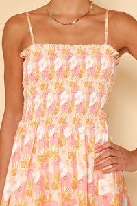 Smocked Floral Mini Dress Pink