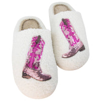Pink Sequin Kicking Boots Slippers Shoes: White