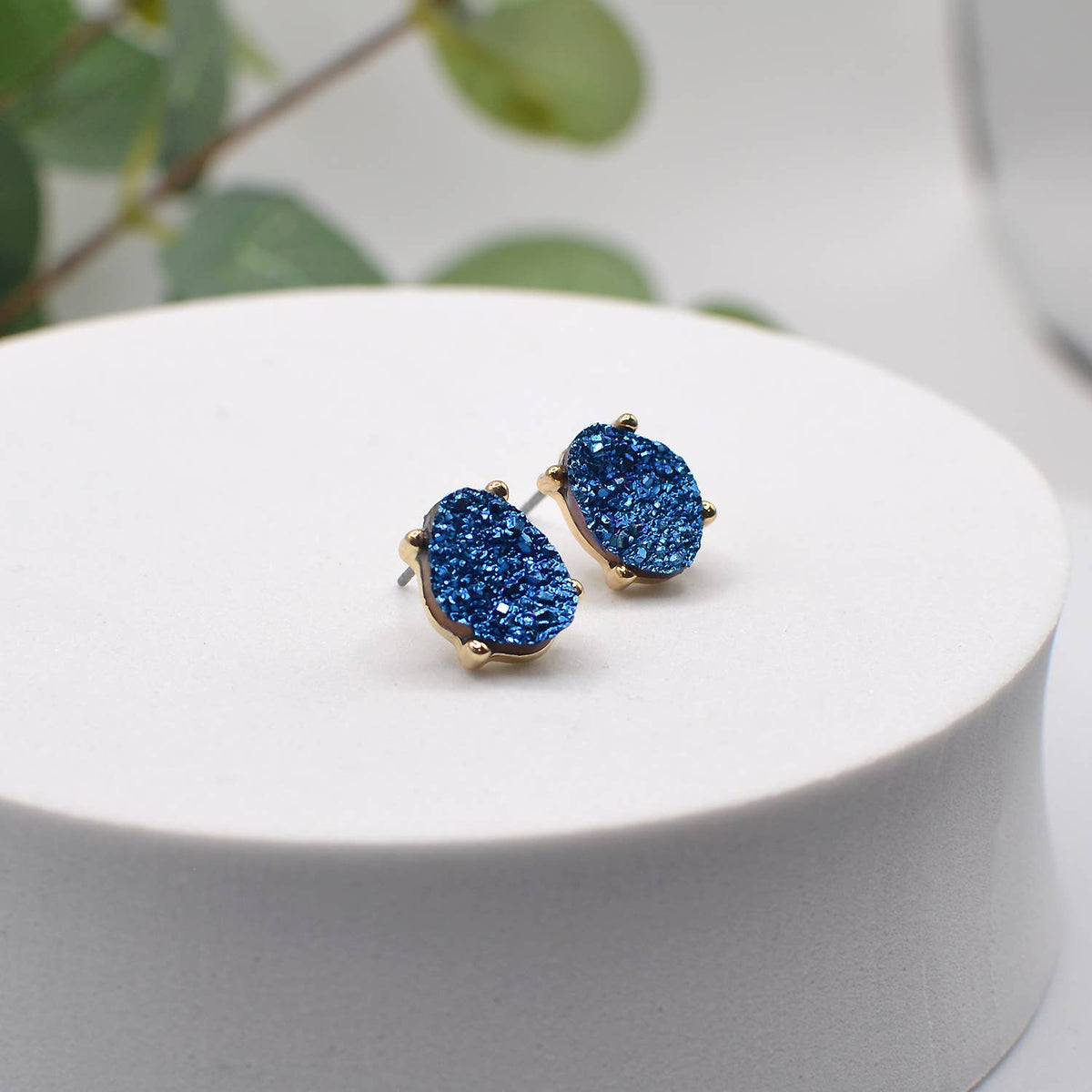 Druzy Sparkly Stone Crystals Stud Earrings: Rose Gold