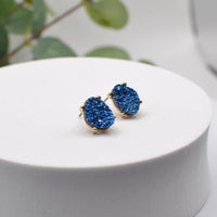 Druzy Sparkly Stone Crystals Stud Earrings: Rose Gold