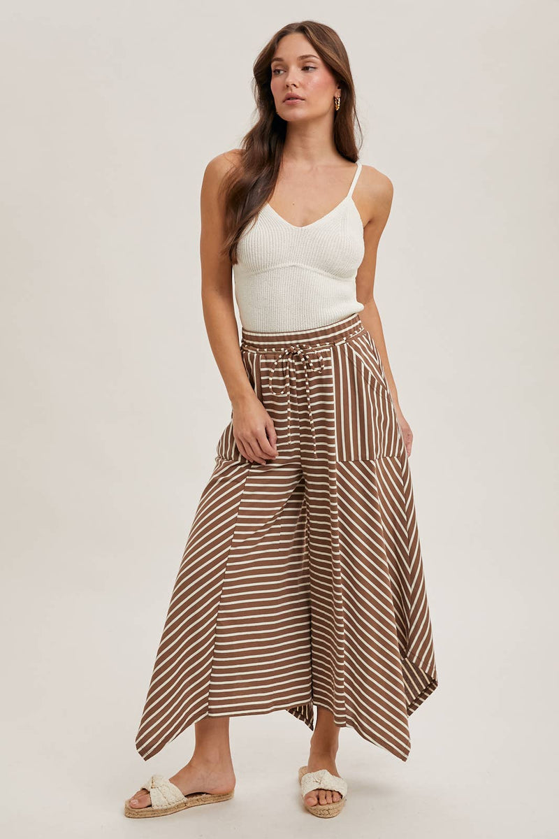 Drawstring Striped Wide Leg Palazzo Pants in Coco Combo