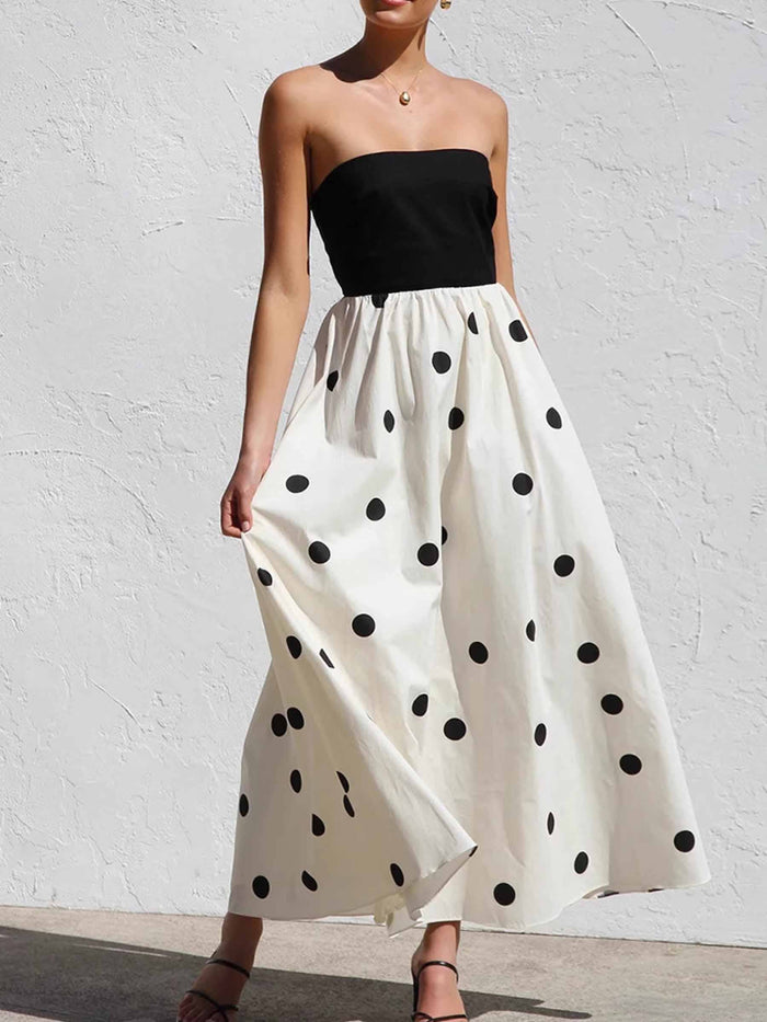 Polka Dot Strapless Dress in Black and White