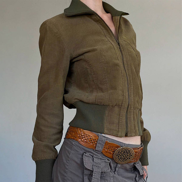 Vintage Corduroy Slimming Waist Jacket in Brown