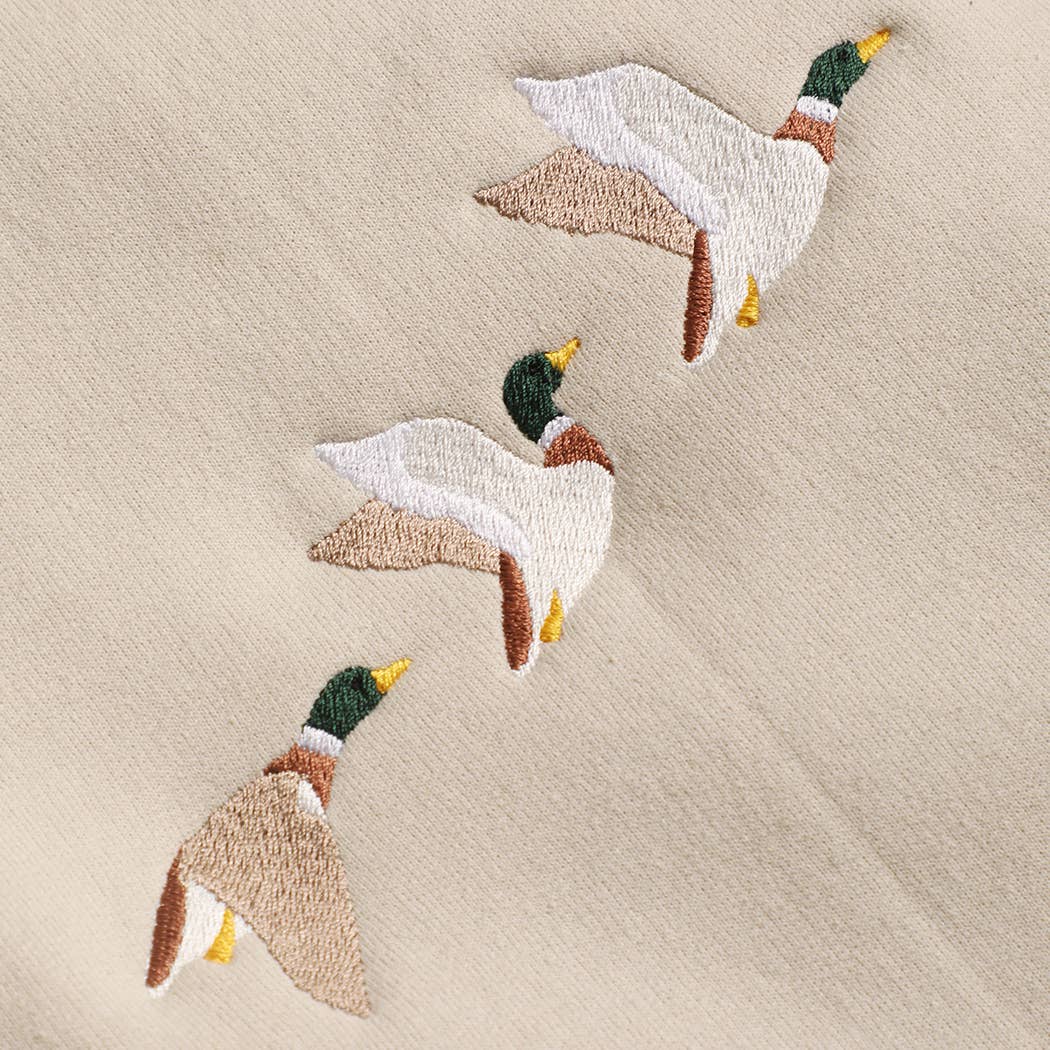 Flying Mallard Embroidered Heavyweight Fleece Sweatshirt: SAND / S