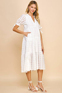 Gingham Print Tunic Dress in White