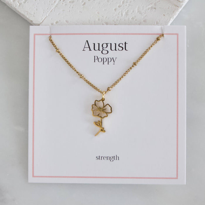 August Birth Flower Necklace: Poppy