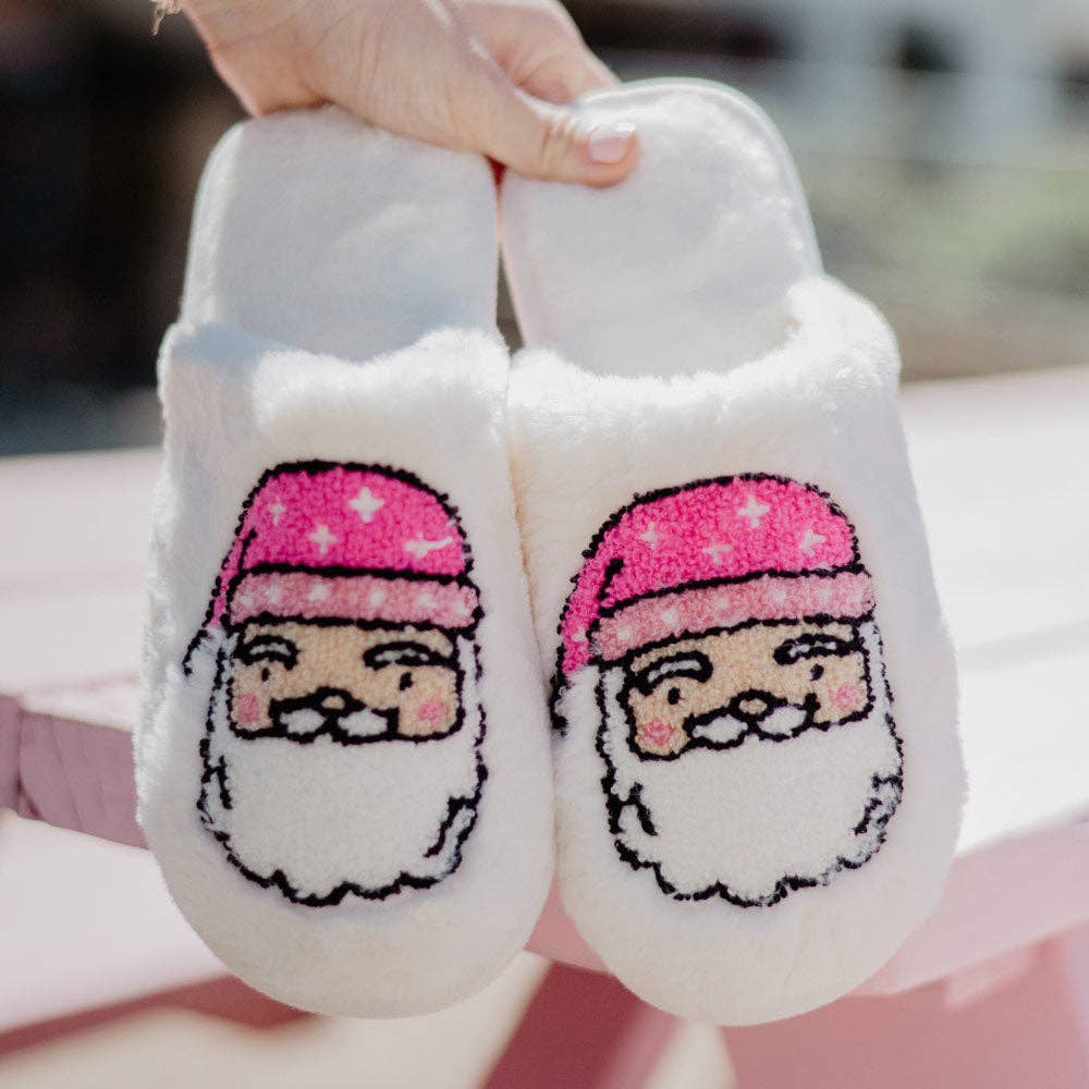 Pink Santa Slippers in White