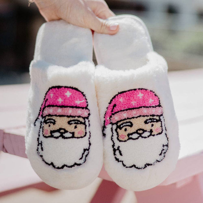 Pink Santa Slippers in White