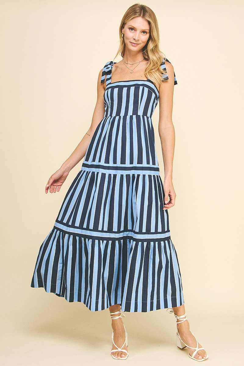 Striped Maxi Dress in Navy Blue