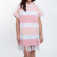 Hooded Poncho Swimsuit Cover Up in Coral