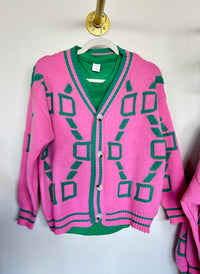 Monogram Knitted Cardigan in Pink Set