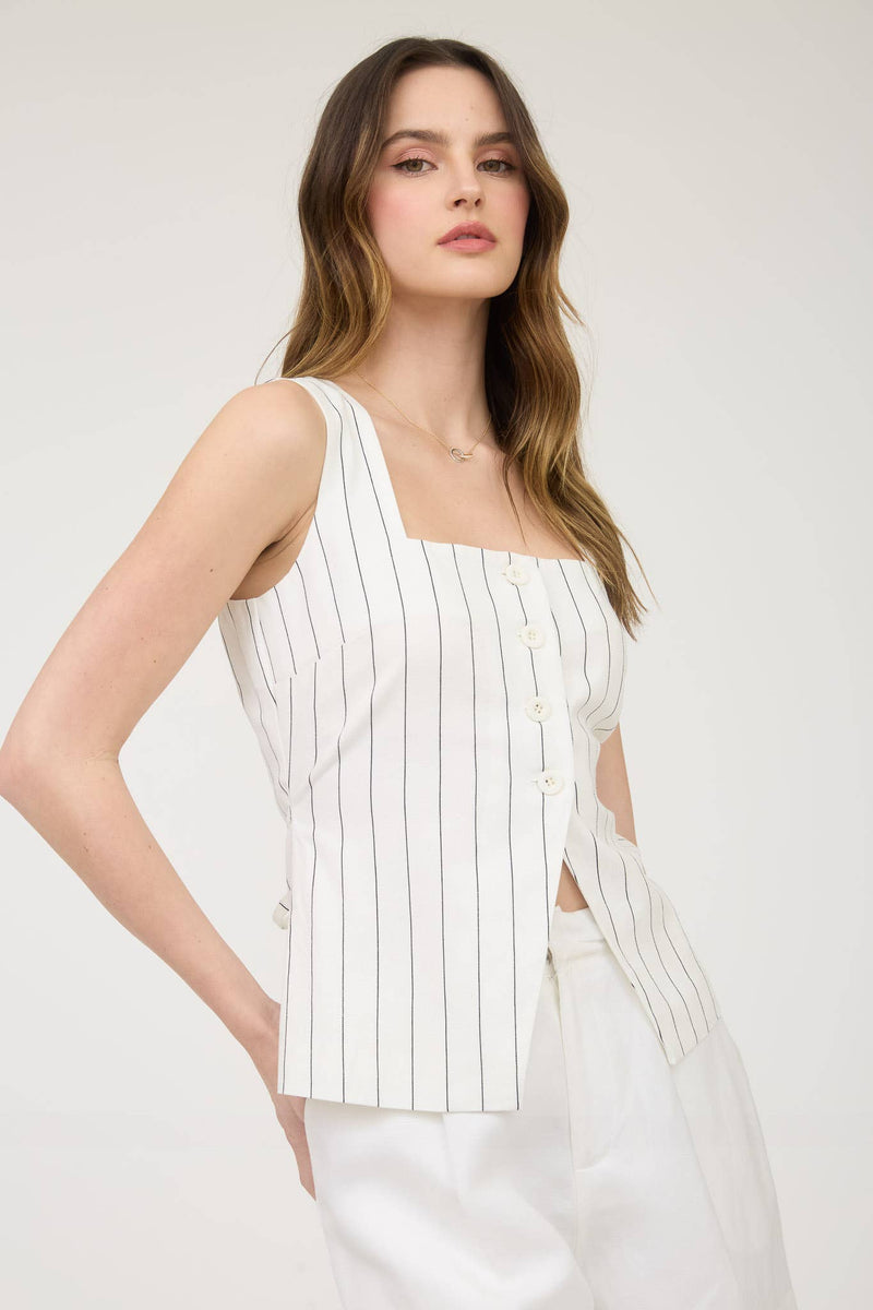 Pinstripe Square Neck Vest in Ivory