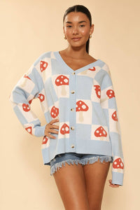 Checkered Mushroom Knit Cardigan