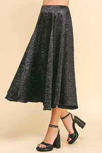 Textured Satin Midi Skirt in Black