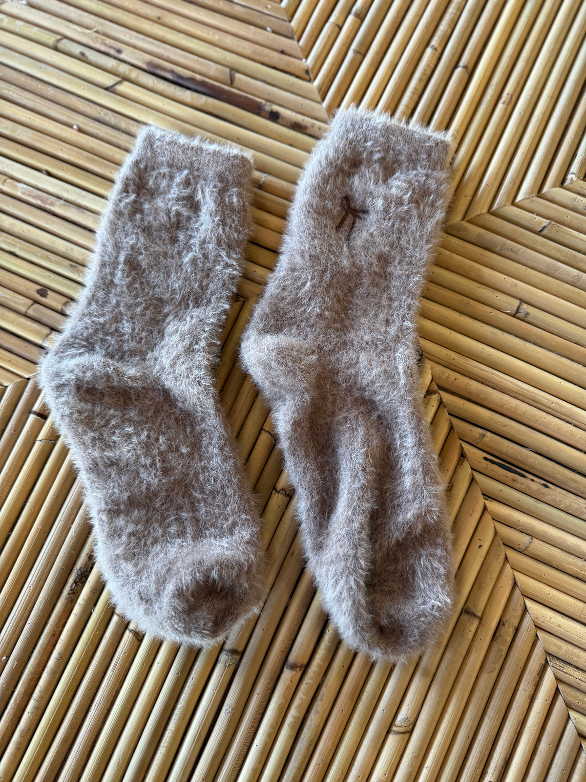 Bow Embroidered Wool Socks in Taupe