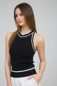 Halter Neckline Sleeveless Contrast Stripe Sweater