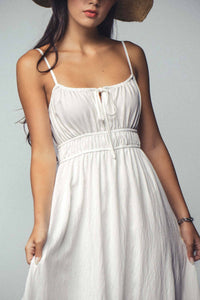 Embroidered Tie-Front Maxi Dress in White