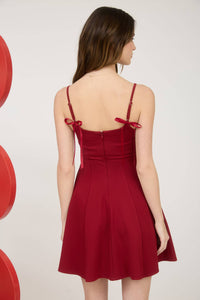 Spaghetti Strap Back Ribbon Detail Mini Dress in Ruby