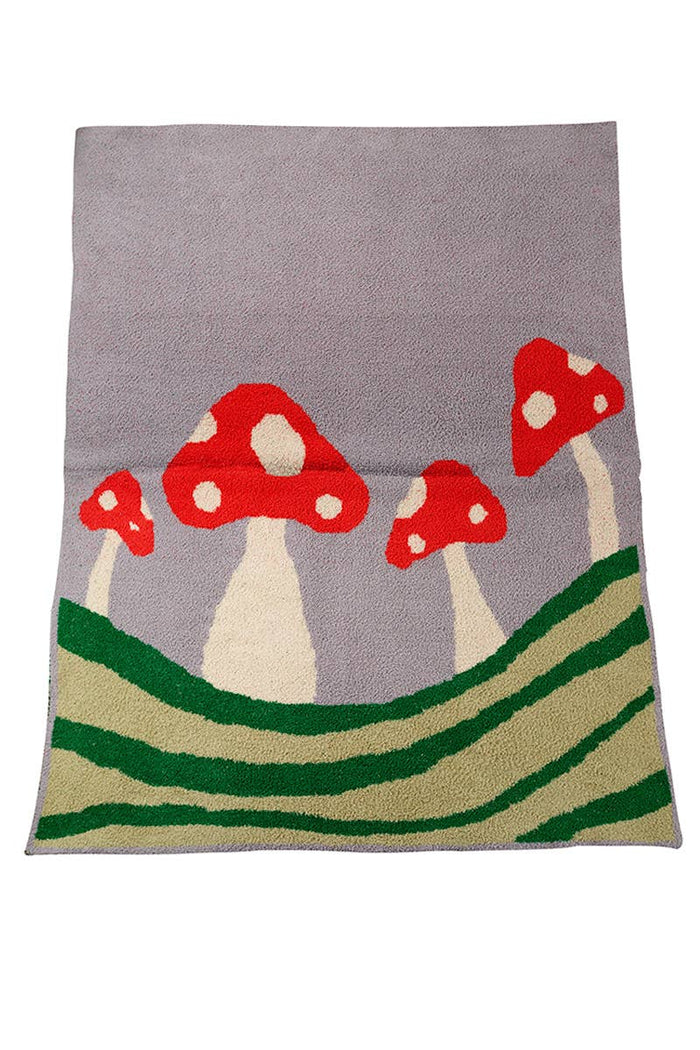 Throw Blanket With Mushroom Field Design