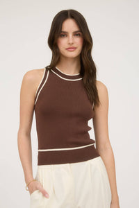 Contrast Stripe Sweater Knit Halter Top in Brown