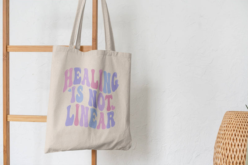 Healing Is Not Linear Tote Bag, Mental Health Awareness Canvas Tote