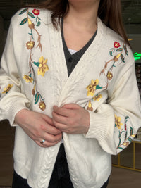 Floral Knit Cardigan in Cream