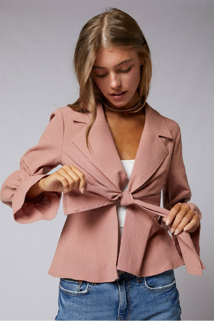 Ruffle Sleeve Peplum Jacket in Dusty Rose