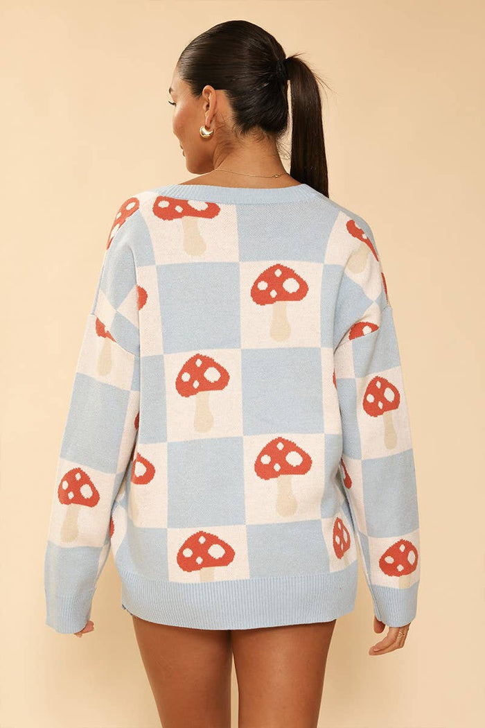 Checkered Mushroom Knit Cardigan