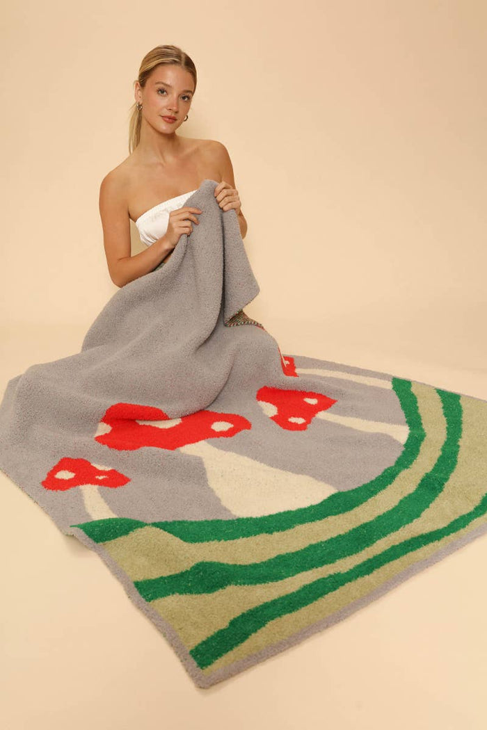 Throw Blanket With Mushroom Field Design