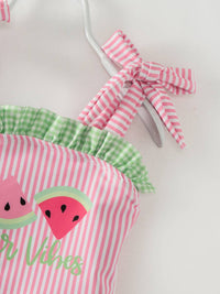 Pink Stripe Watermelon Ruffle Girl’s One Piece Swimsuit