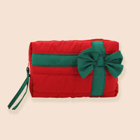 Christmas Gift Bow Quilted Cosmetic Pouch Bag: Pink