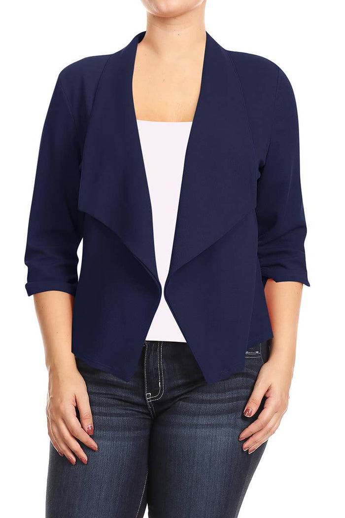 Plus Size Open Front Blazer Jacket in Navy