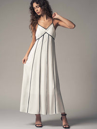 Striped White Maxi Dress with Contrast Piping in White/Black