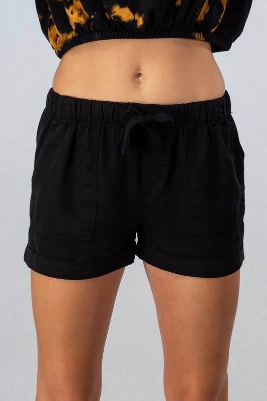 Patch Pocket Tencel Shorts in Black