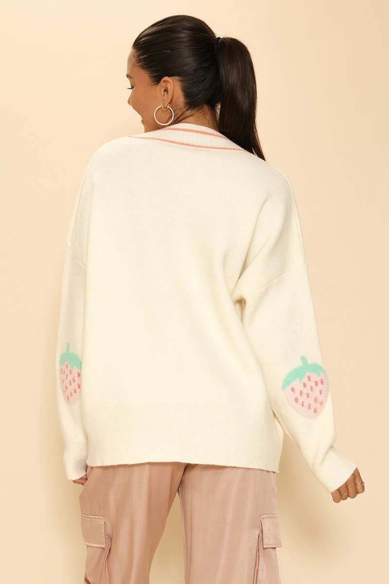 Varsity Cardigan With Strawberry Design
