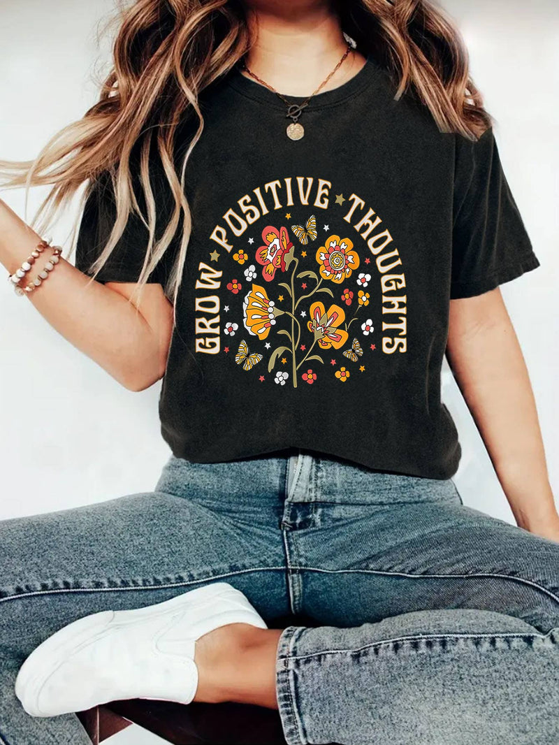 Grow Positive Thoughts Tee in Black