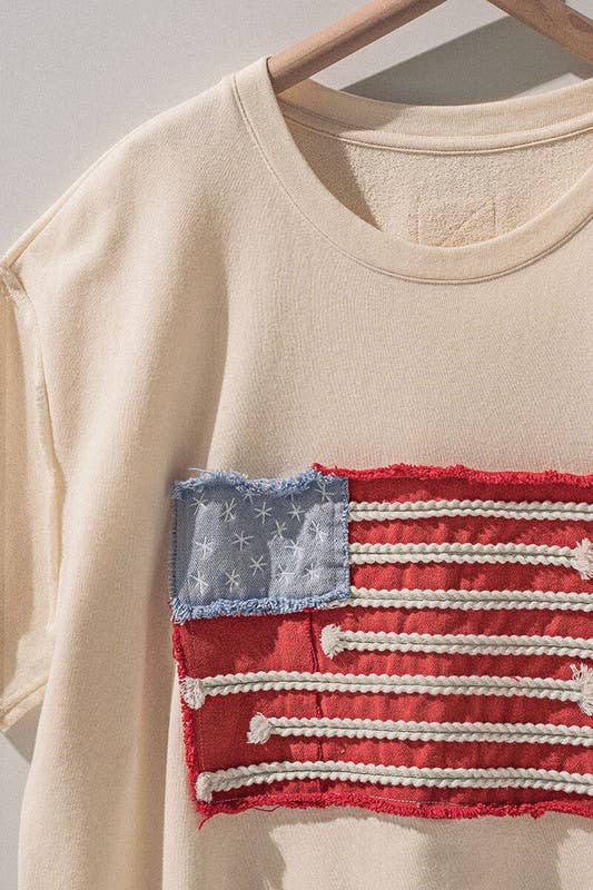 Distressed American Flag Tee in Ivory