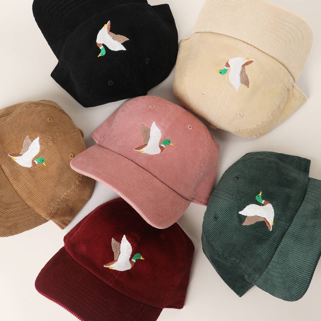 FLYING MALLARD Embroidered Corduroy Baseball Cap: SAND / One Size