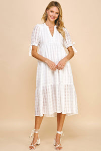 Gingham Print Tunic Dress in White