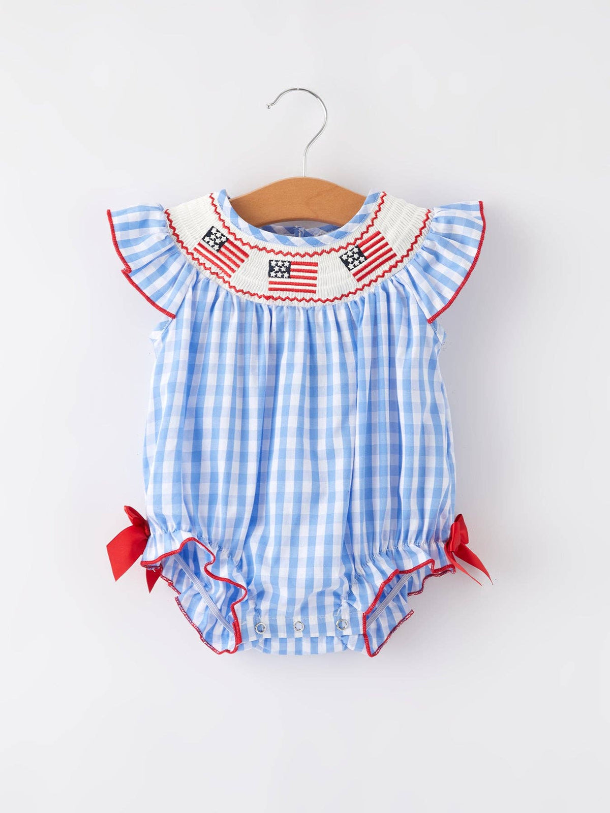 USA Embroidered Smocking Girls Romper