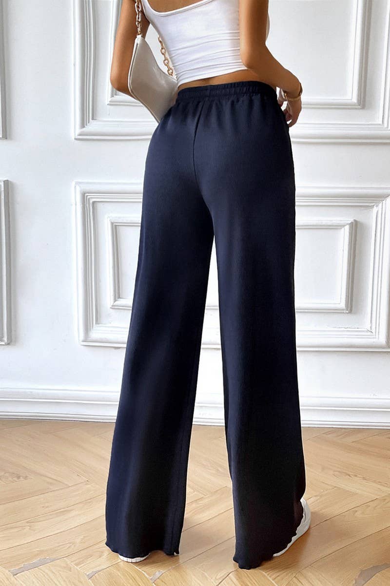 Elastic Waist Cozy Long Pants in Navy