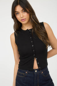 Button Down Knit Tank Top in Black
