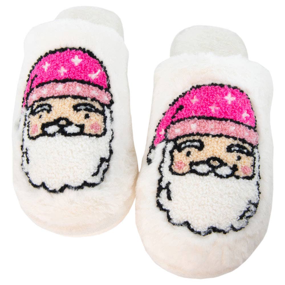 Pink Santa Slippers in White